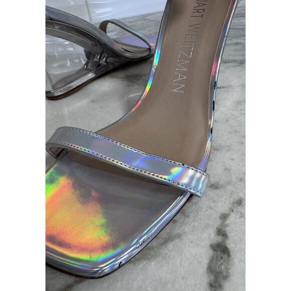 Stuart Weitzman Iridescent Silver Wedge Sandals Size 8 - Picture 10 of 12